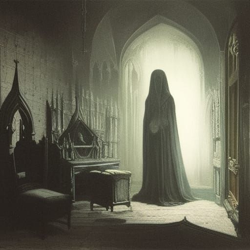 Eerie Gothic Bedroom Interior in Doré Style