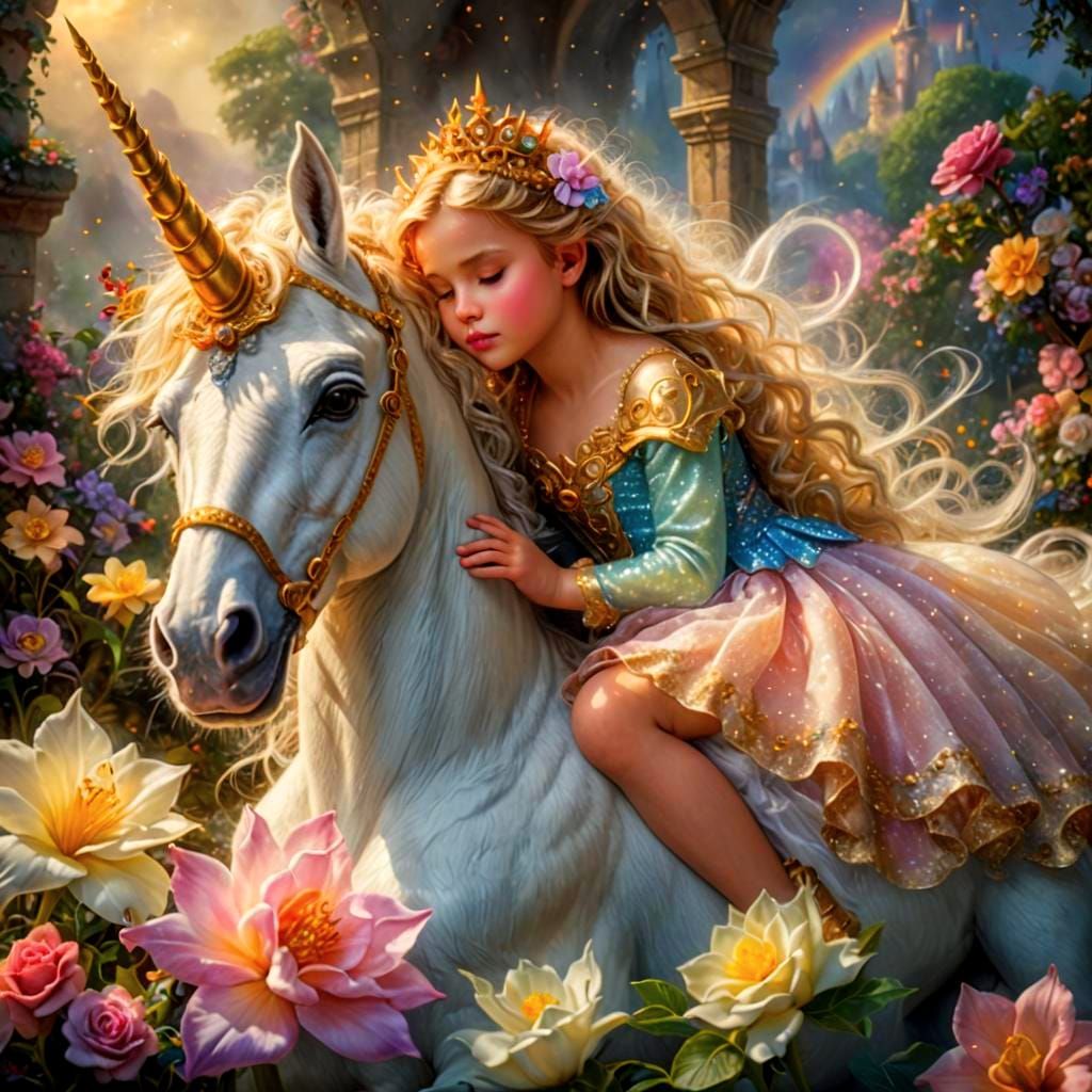 Baby Princess and Magical Unicorn: Hyperrealistic Dreamscape