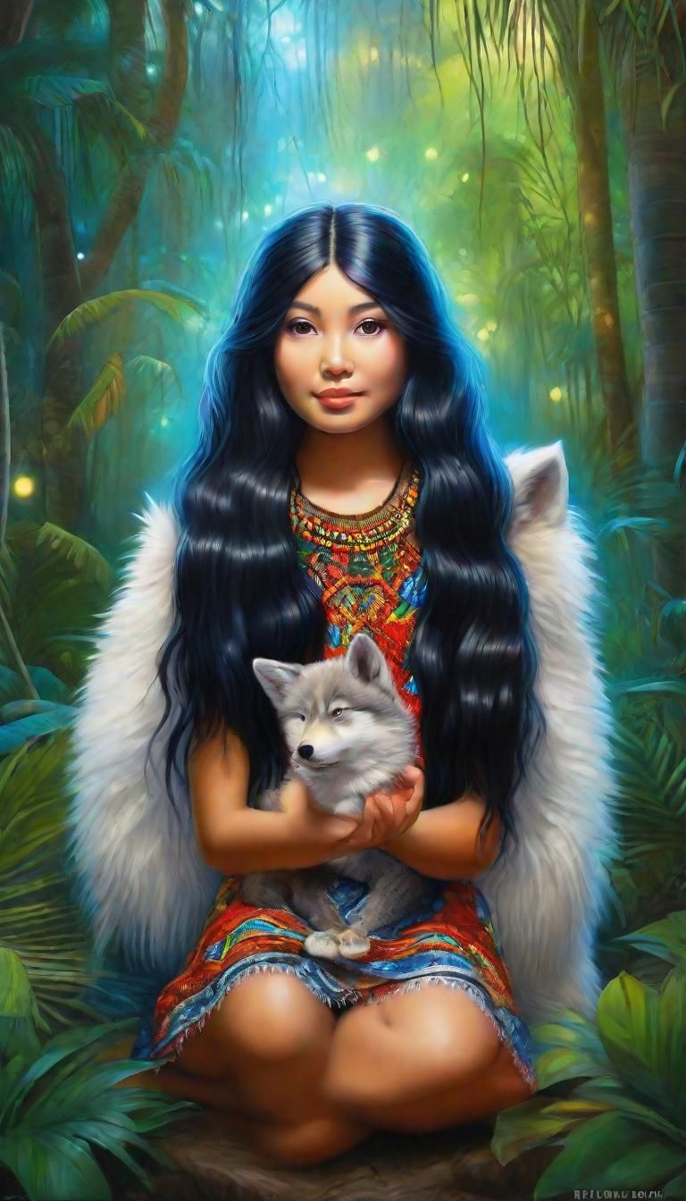 Exotic Girl Portrait in Mystical Forest, Chibi Style