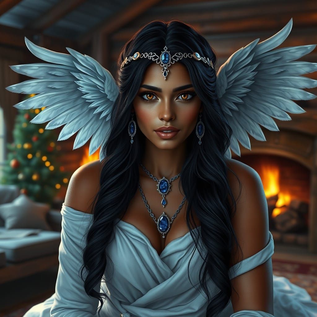 Sensual Ishtar Goddess in Winter Wonderland Scene, Fantasy A...