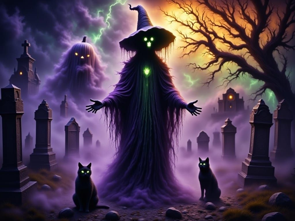 Halloween Witch Casting Spell in Haunted Cemetery