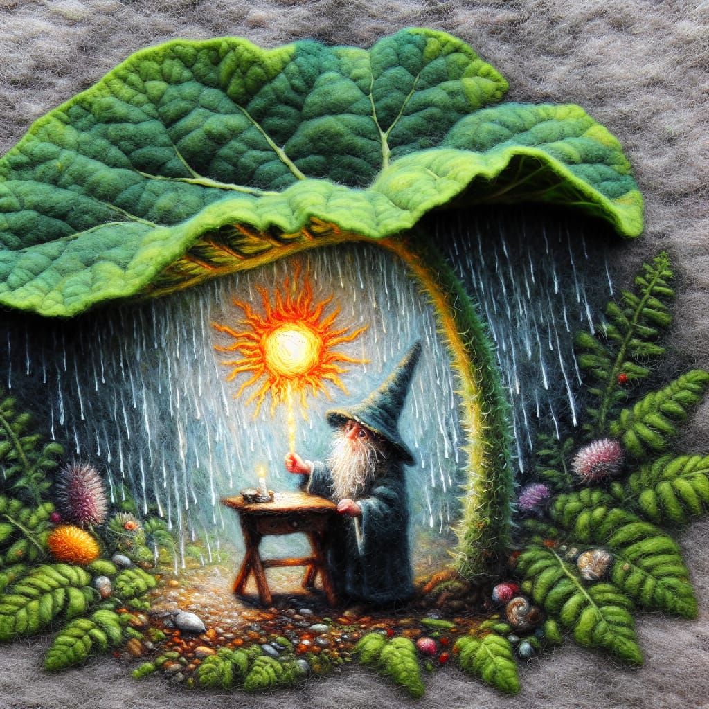 Wizard Creates Sun and Rainbow in Heavy Rain