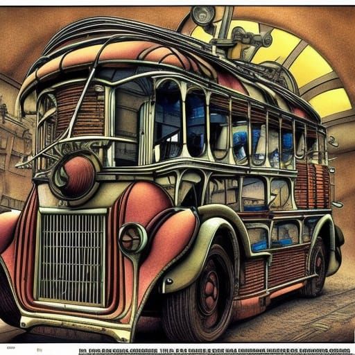 Steampunk London Bus Designed by Heath Robinson and Tinguely