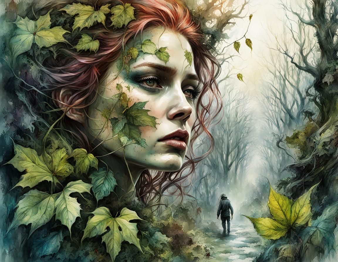 Macabre Body Horror Monster in Wastedland, Watercolor Art