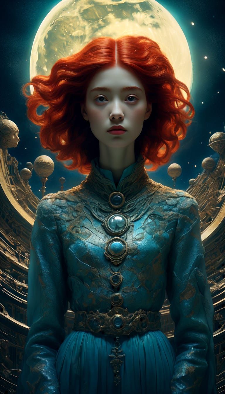 Curvy Fairy on Moon with Scroll in Dramatic Lighting