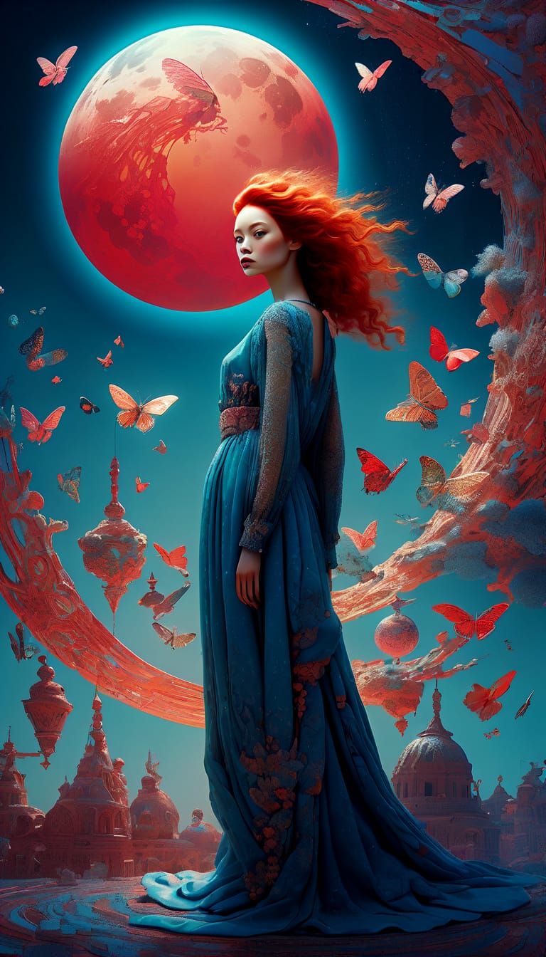 Surreal Moonlit Fairy Goddess in Vibrant Digital Art