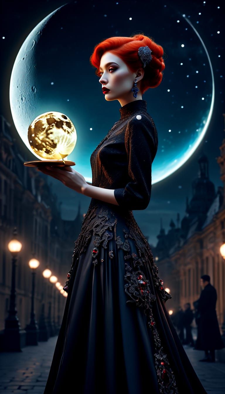 Radiant Fairy Reigns Over the Moonlit Landscape in Dreamlike...