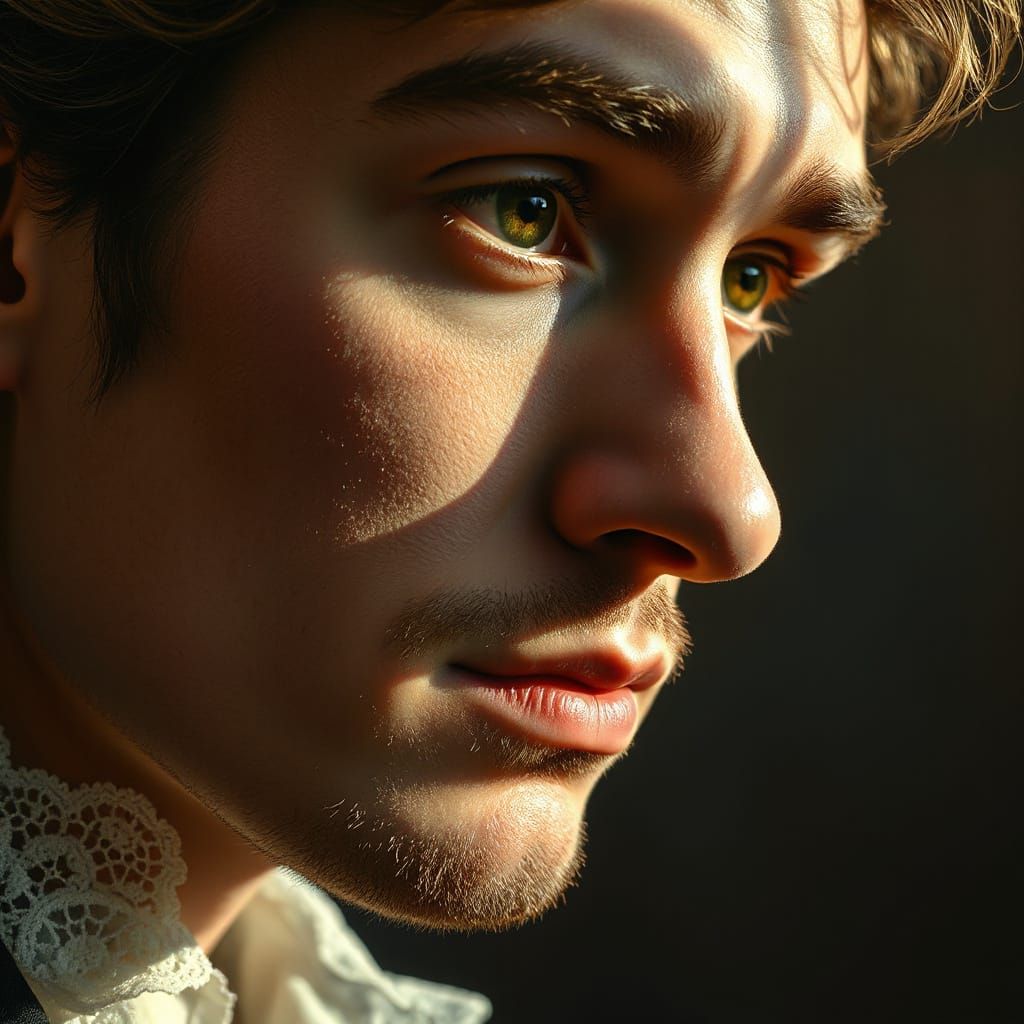 Pensive Man With Lace Details in Gainsborough Style