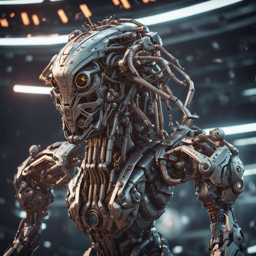 Medusa with Biotech Mech Details in Sci-Fi Style