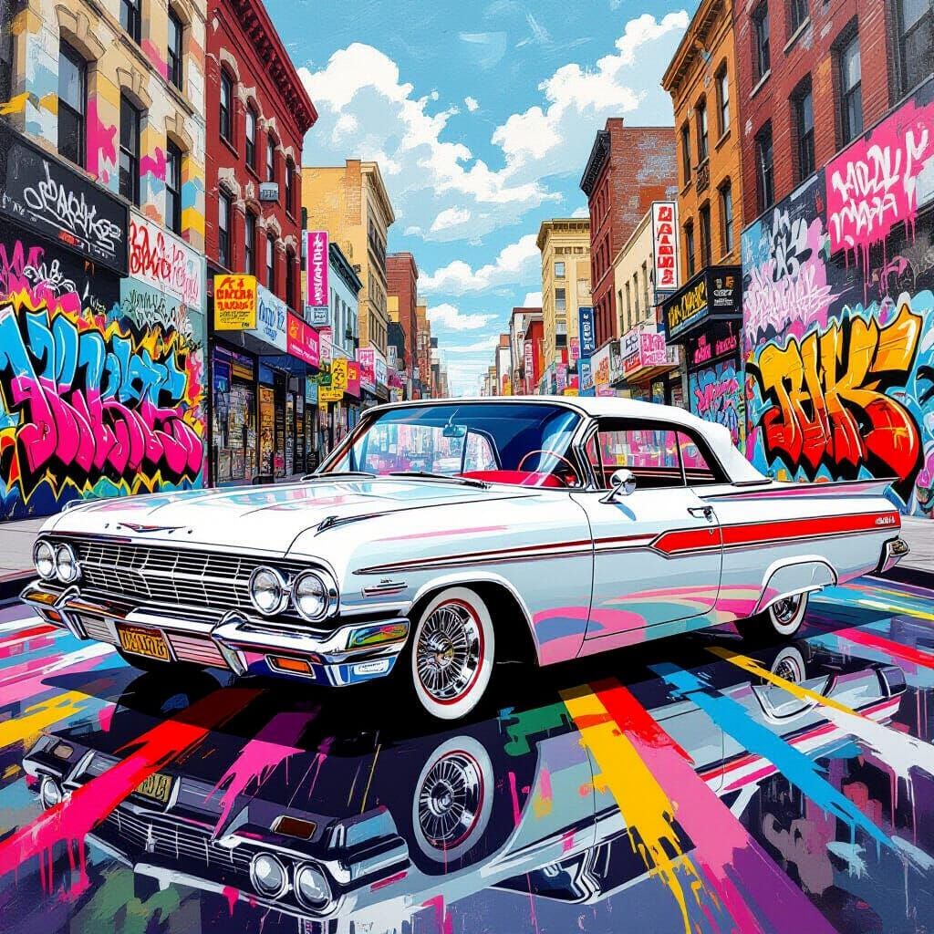 1961 Chevy Impala Lowrider in Street Art Style