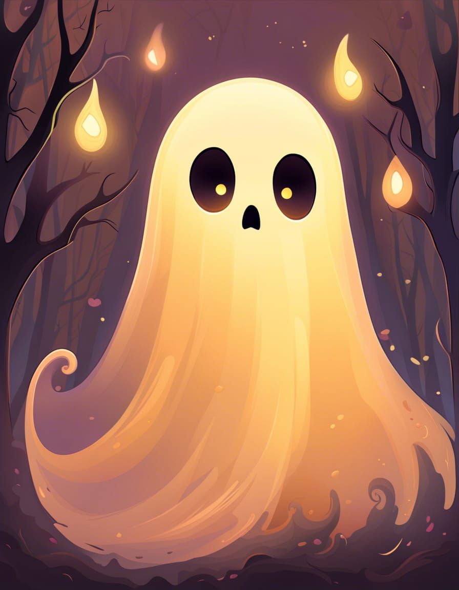Whimsical Spooky Cartoon Ghost with Luminous Light