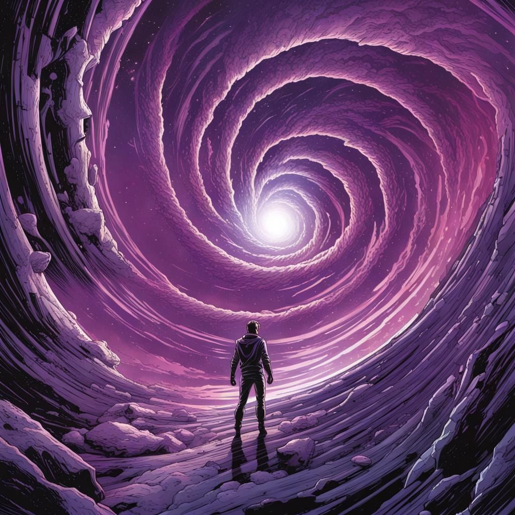 Epic Purple Wormhole in Space, Comic Book Art