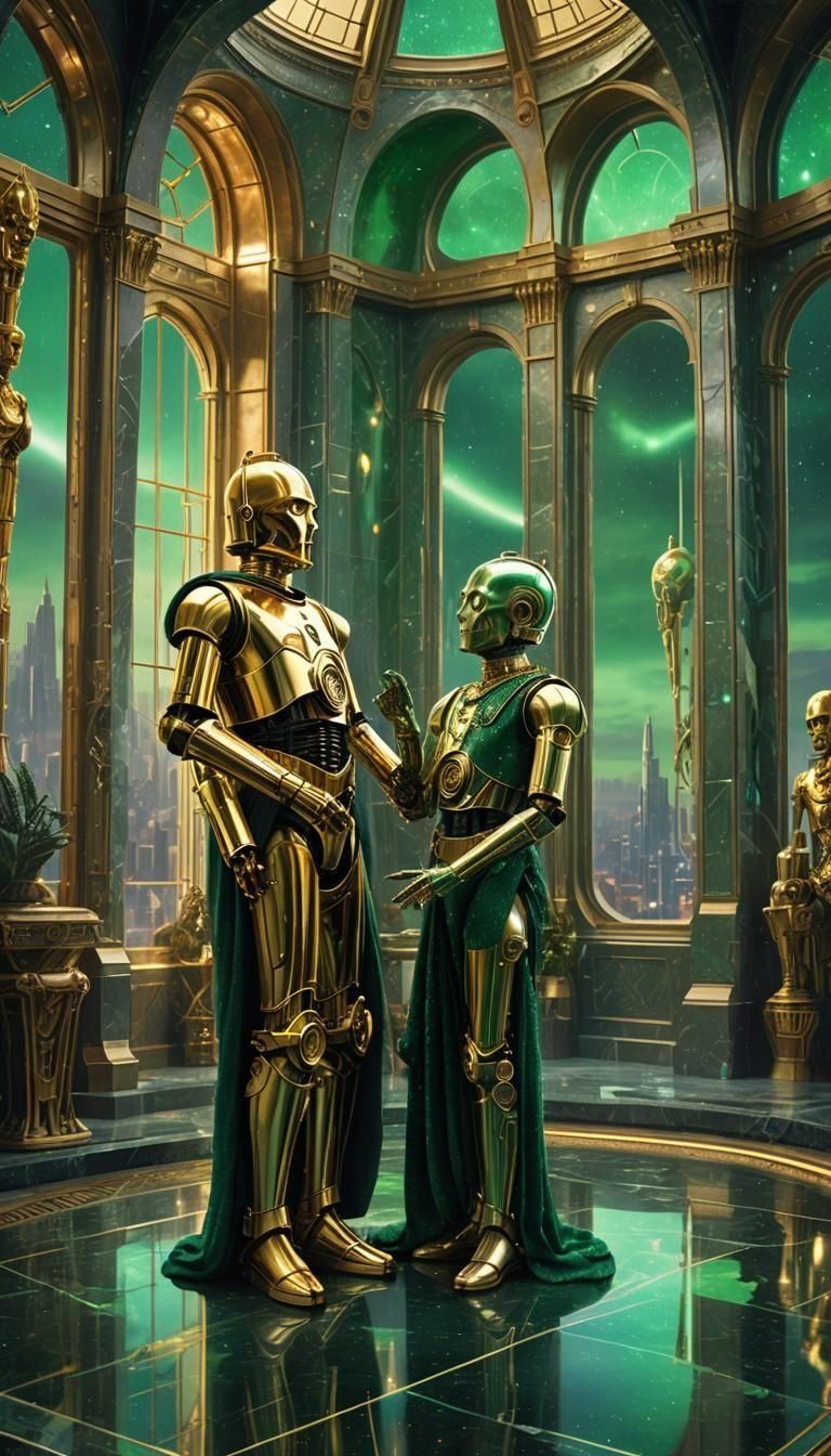 C-3PO and Maria in Emerald Throne Room