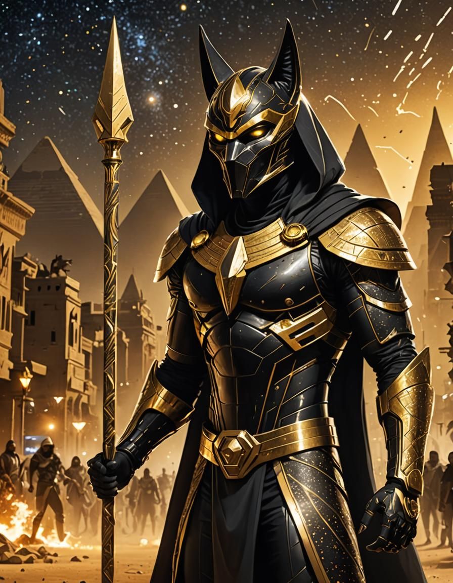 Egyptian Superhero Anubis Wields Divine Light
