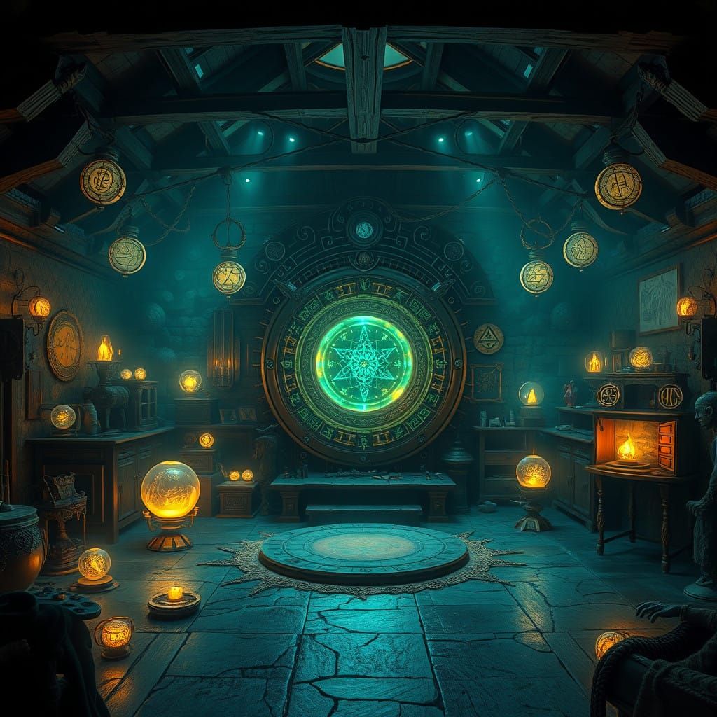 Mystical Soul Transference Laboratory in Ethereal Blue-Green...