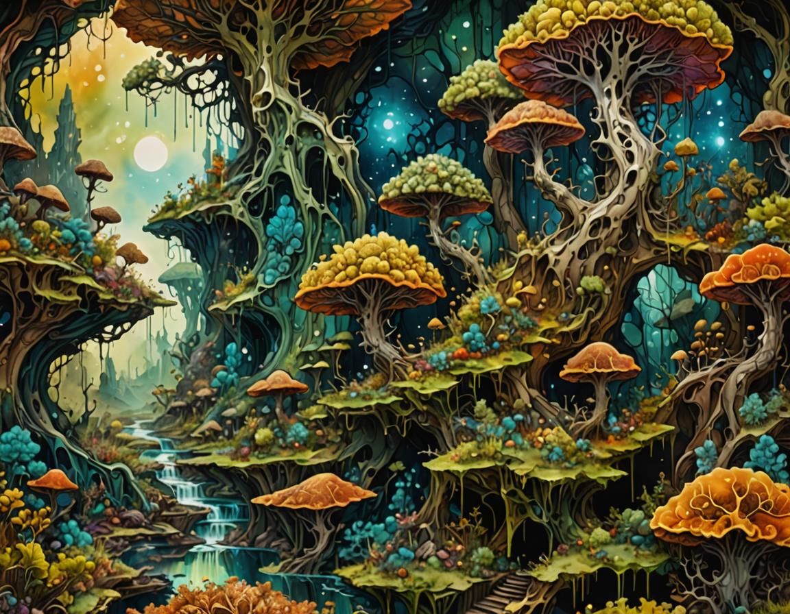 Surreal Mandelbulb Landscape with Alcohol Ink Effects