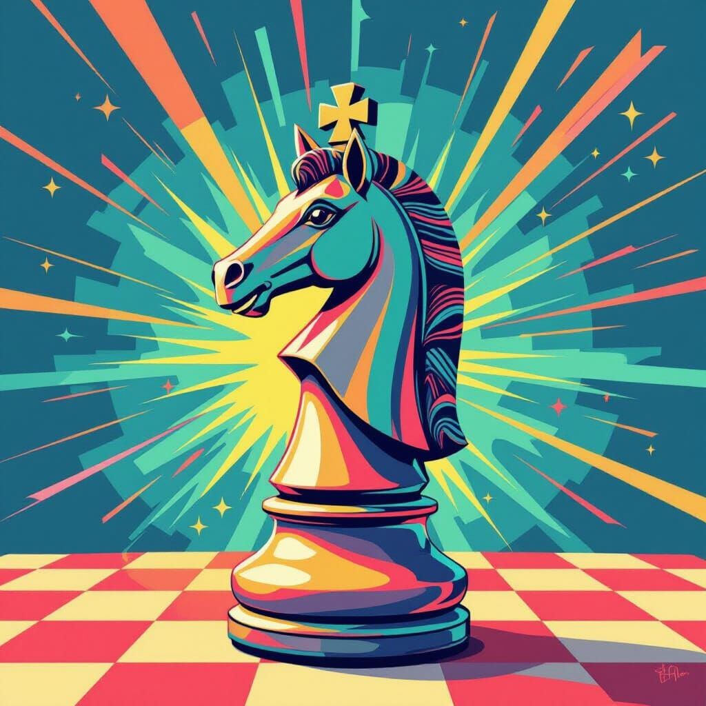 Youthful Chess Knight in Vibrant Digital Art Style