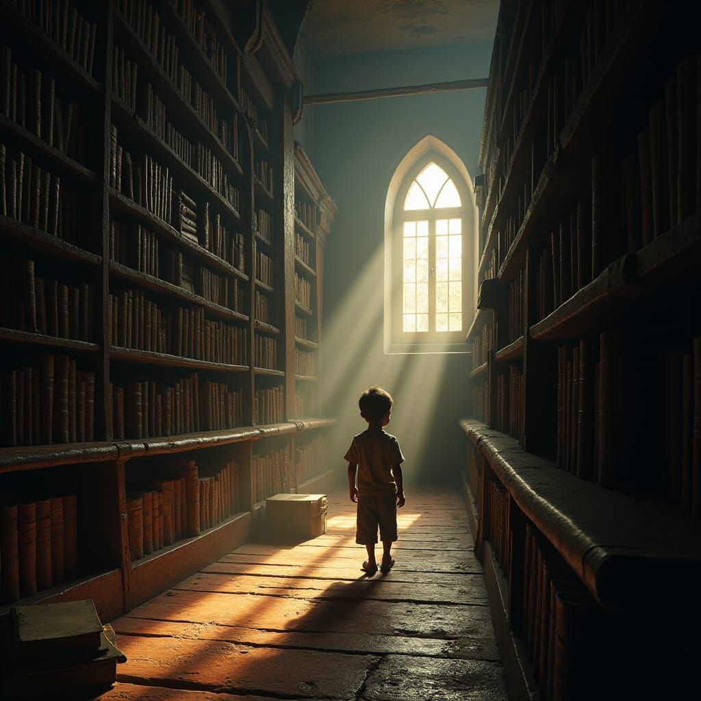 Boy in Ancient Library: Matte Painting