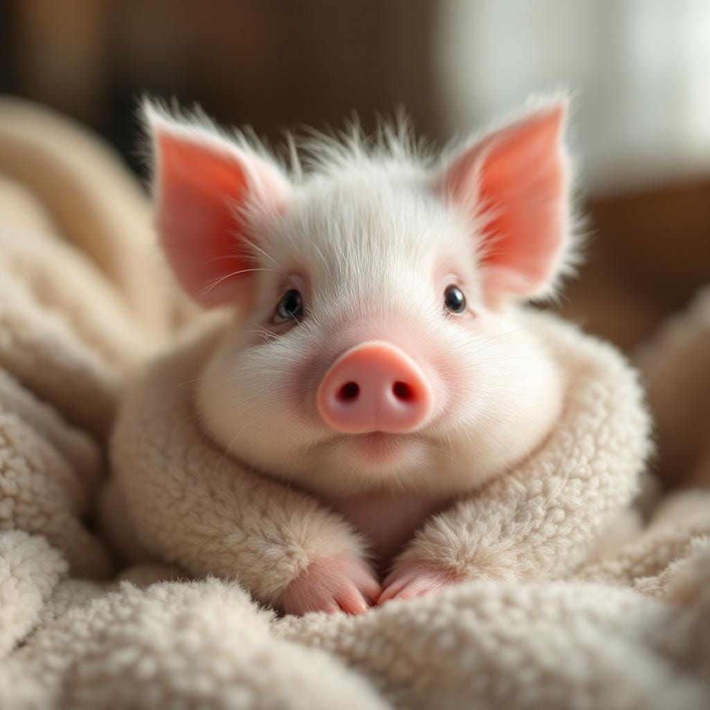Fluffy Highland Pygmy Pig with Elongated Nose