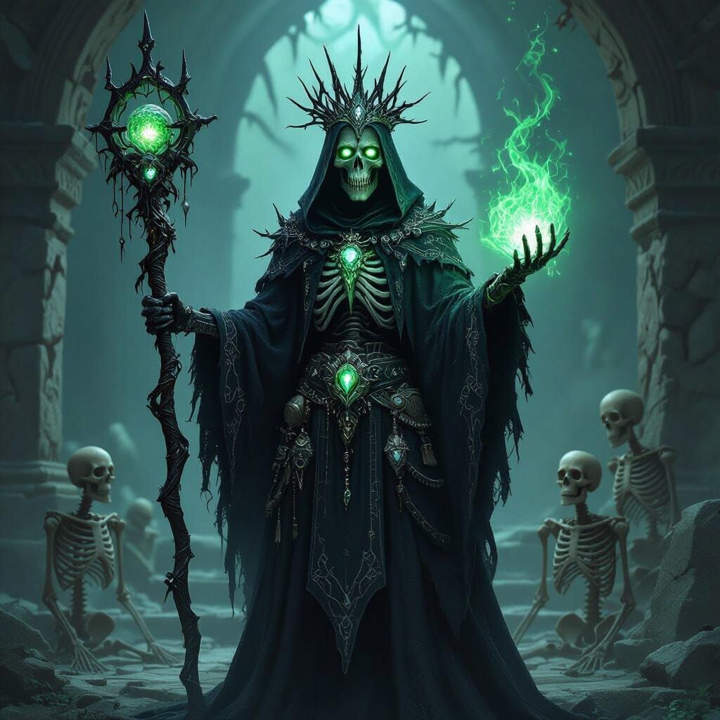 Skeletal Lich Necromancer Sorcerer in Ancient Crypt