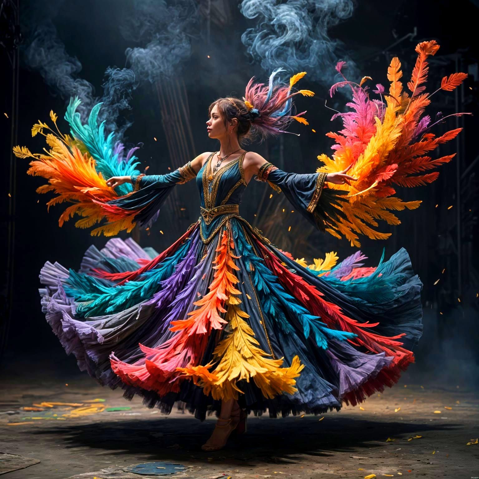 Dancer Soars in a Dance of Colorful Feathers