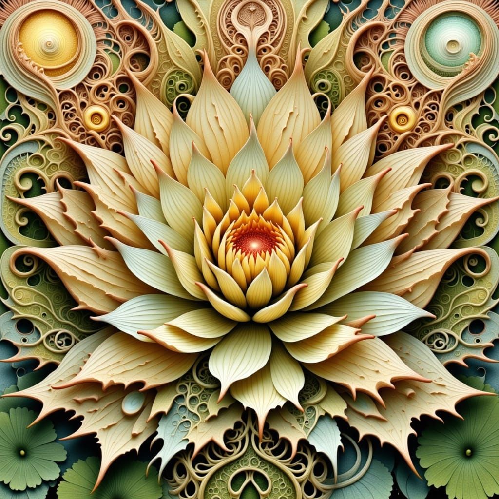 Surreal Postmodern Waterlily Artwork in Shimmering Hues