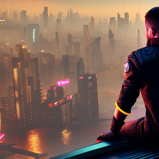 Cyberpunk Skyscraper Edge in Neon Cityscape
