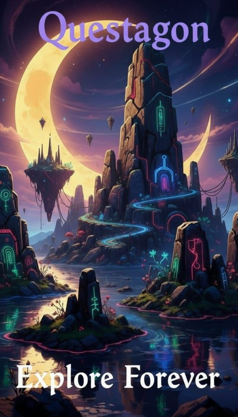 Glowing Megalithic Ruins Under Crescent Moon