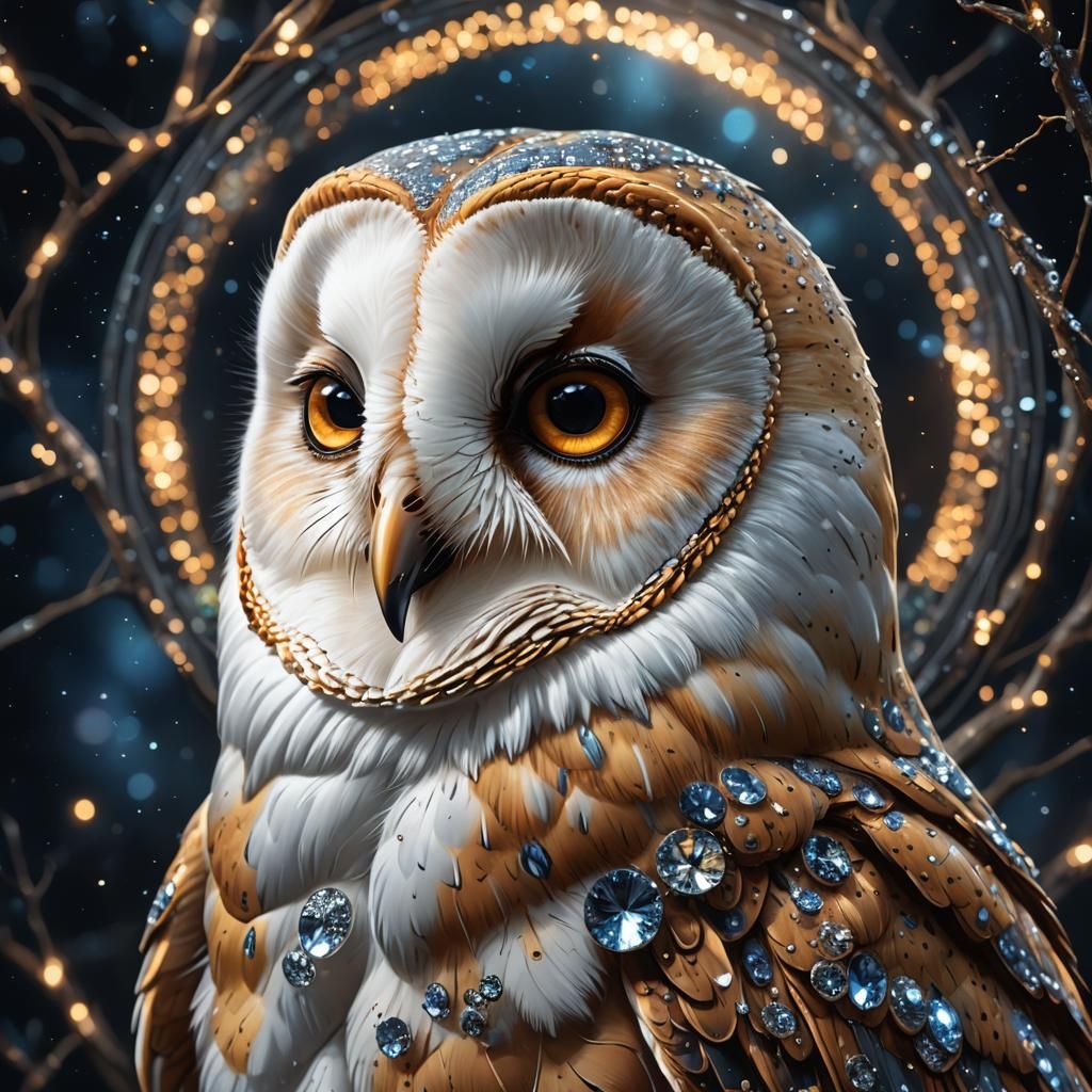 Crystalline Barn Owl Portrait in Fantasy Art Style
