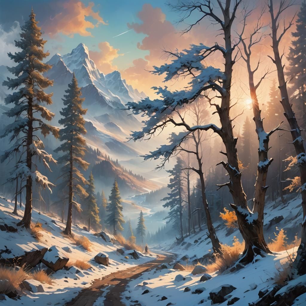 Mystic Landscape with Crystalline Forest, Digital Art