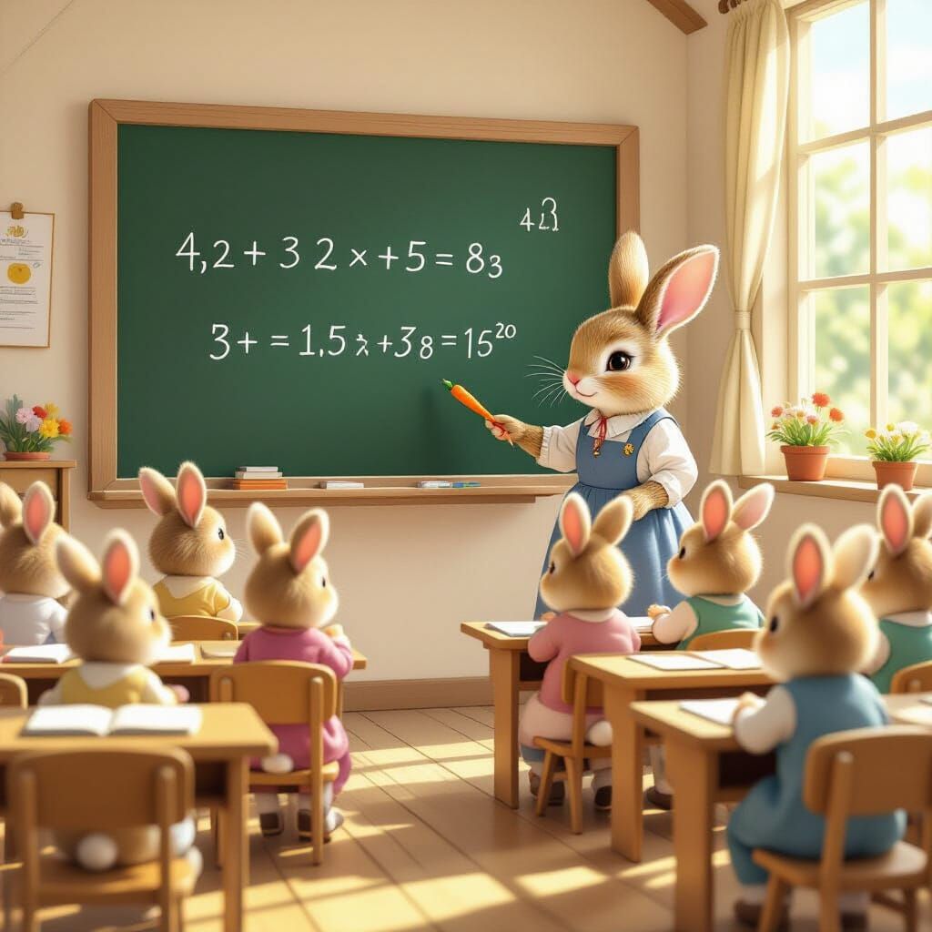 Adorable Rabbits Learn Arithmetic in Whimsical Storybook Cla...