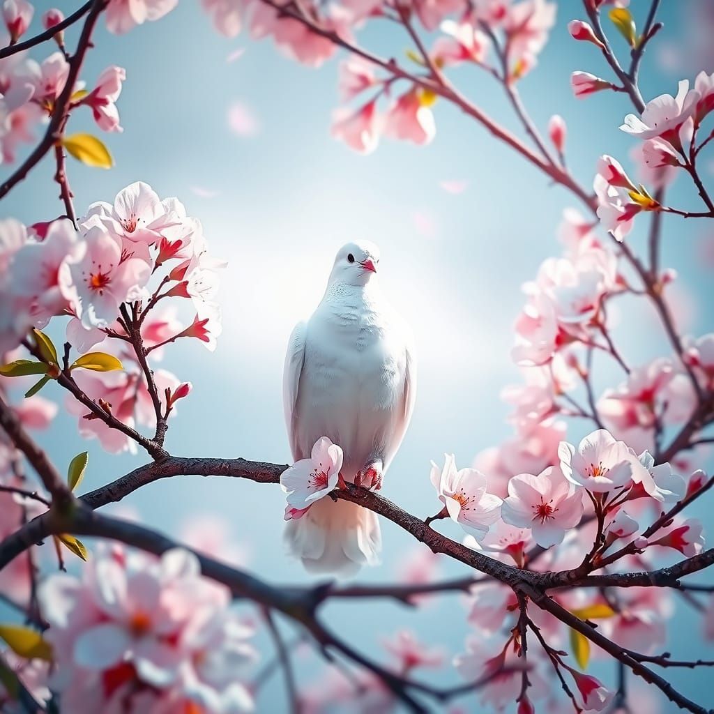 Exquisite Spring Cherry Blossom Scene with Dove