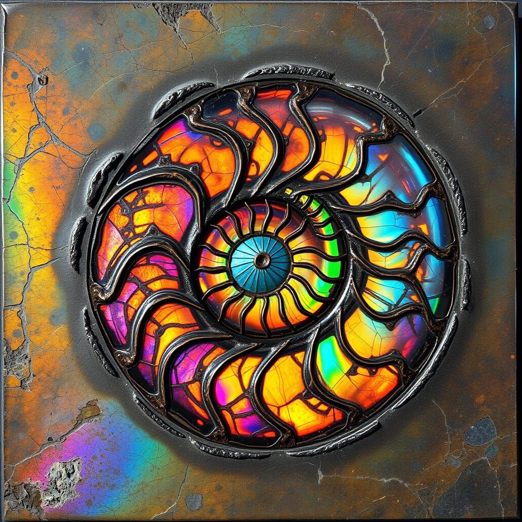 Ammolite Ammonite Fossil Tile with Prismatic Iridescence