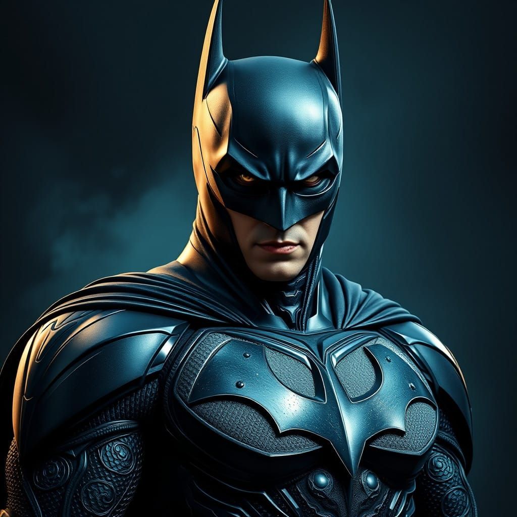 Hyper-Realistic Dark Knight Portrait in Triadic Color Scheme