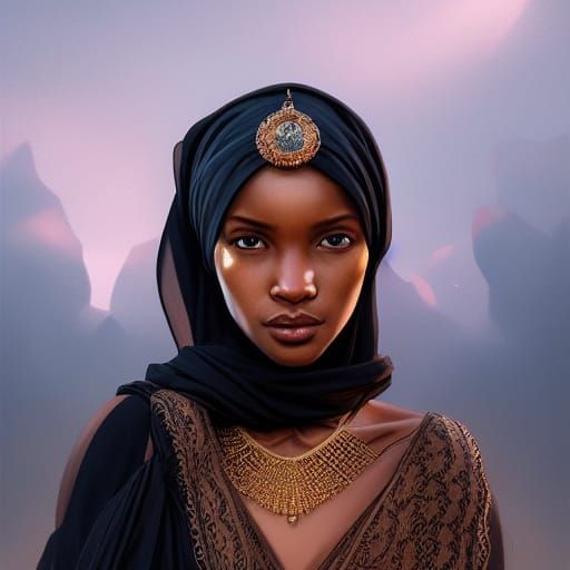 Beautiful Black Princess in Desert, Digital Art