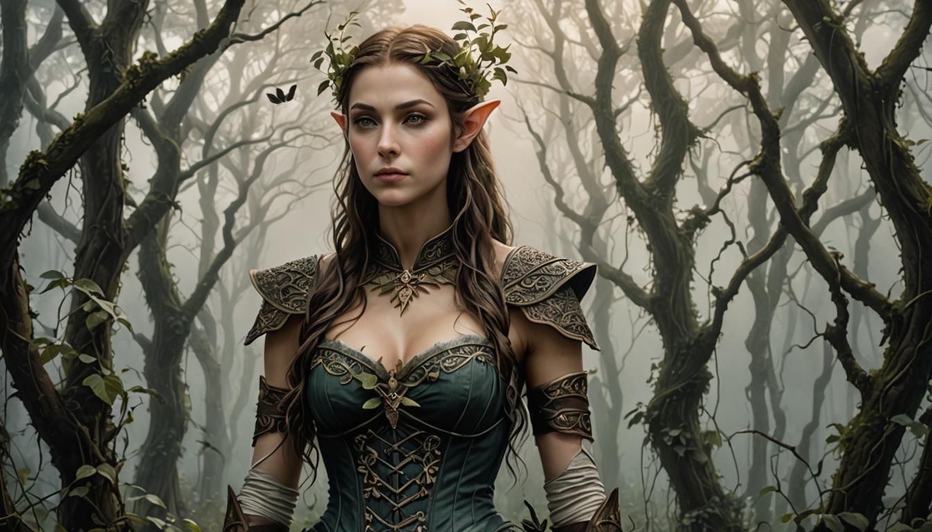 Wood Elf Portrait in Eerie Enchanted Forest