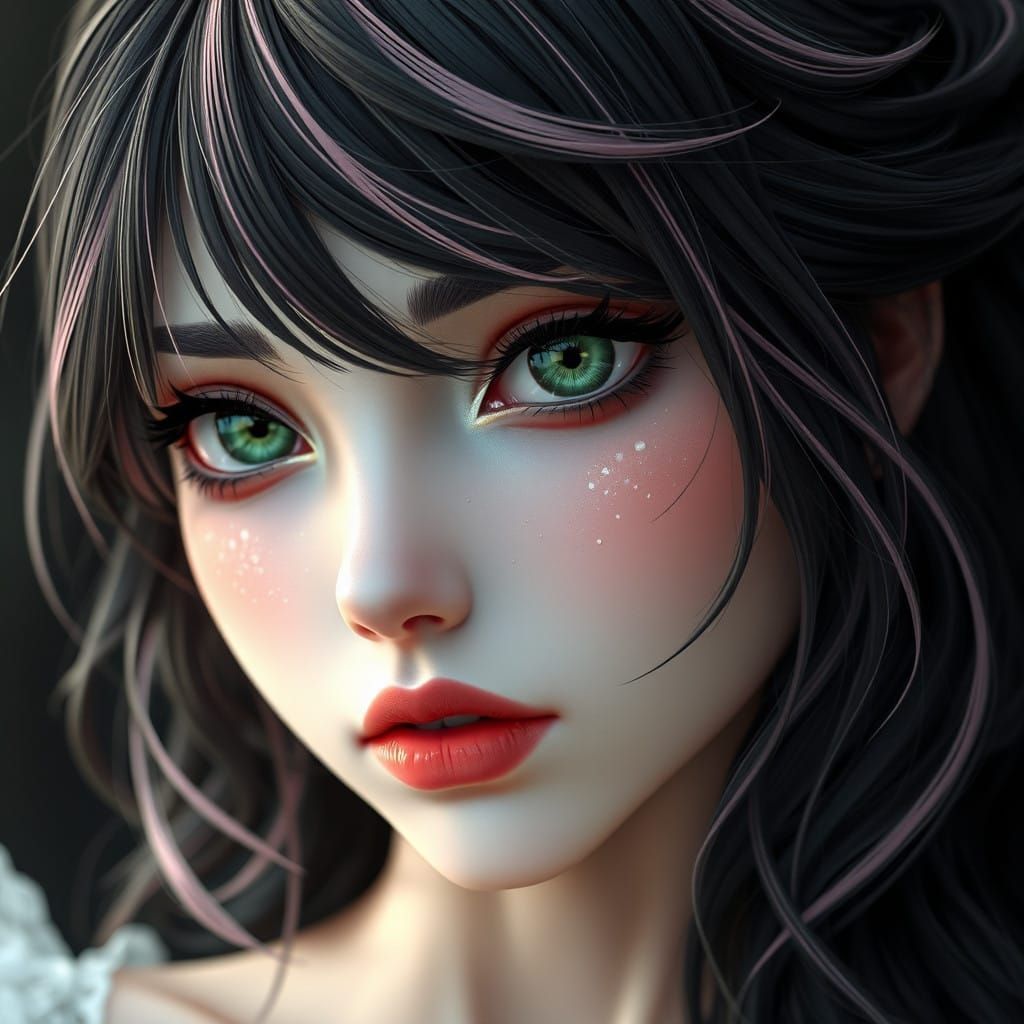 Gothic Beauty with Emerald Eyes and Raven Hair