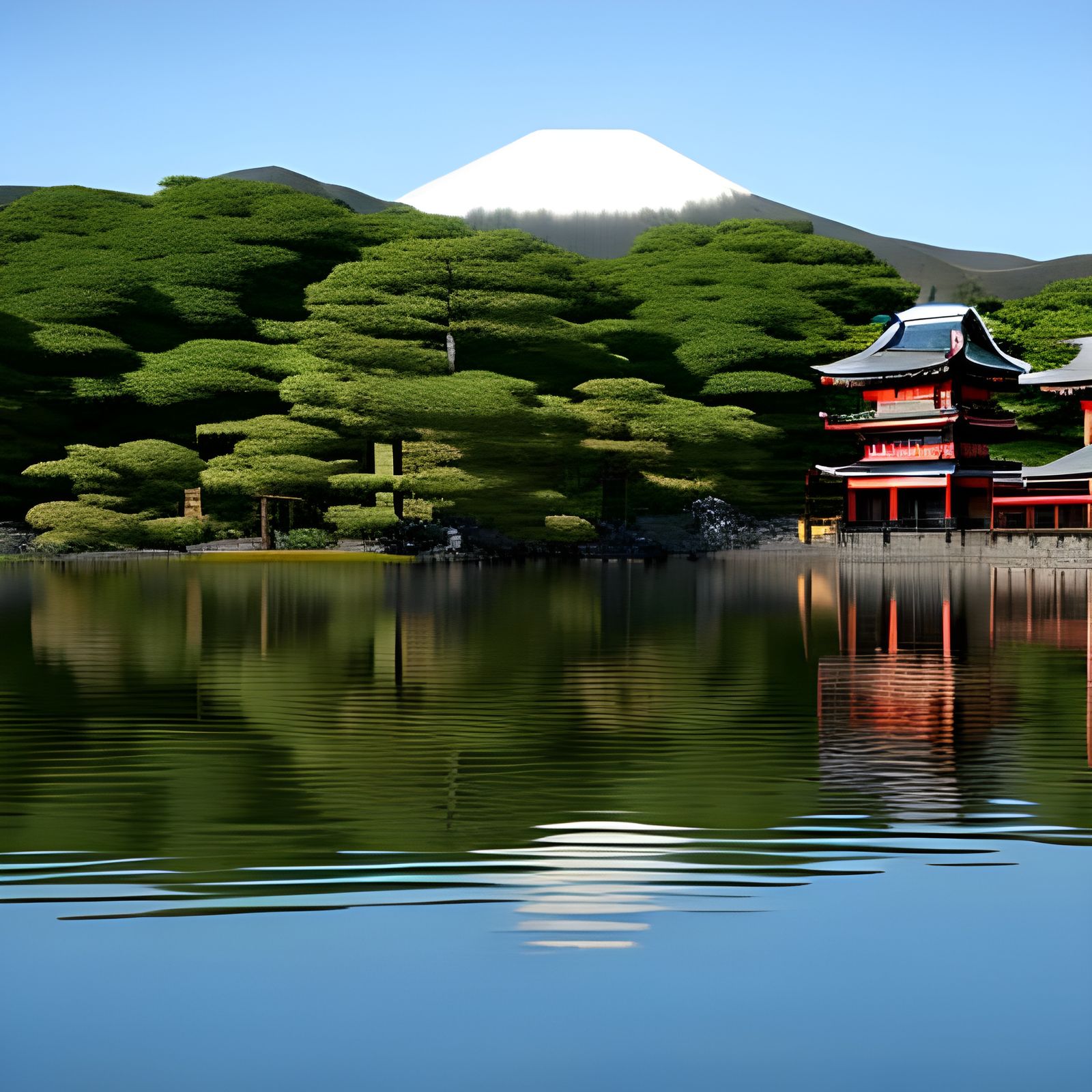 Photorealistic Japanese Temple by Lake in 8K