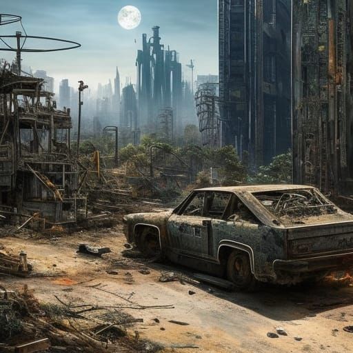 Post-Apocalyptic Cityscape in Cyberpunk Style