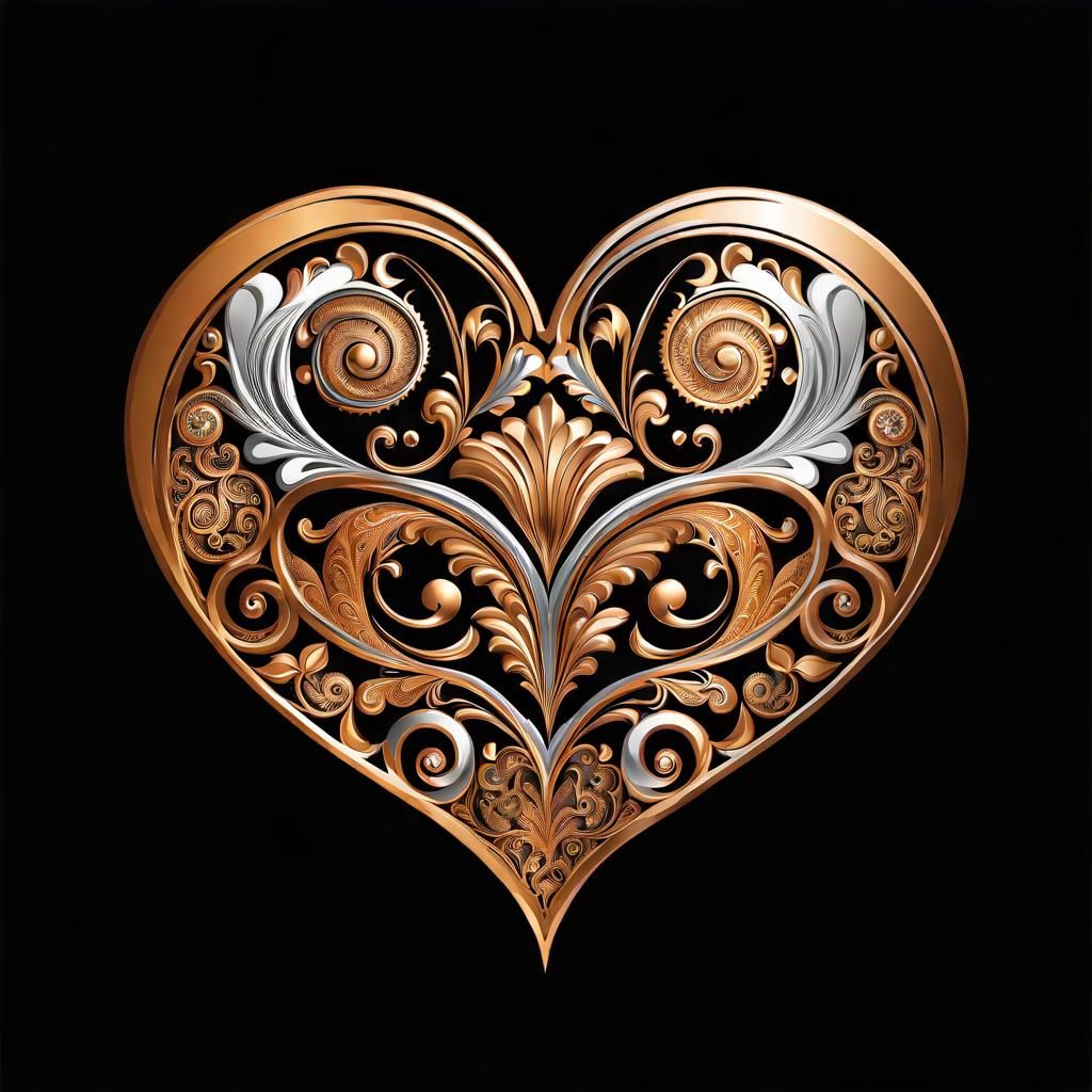 Ornate Filigree Heart in Bronze, Gold, and Silver