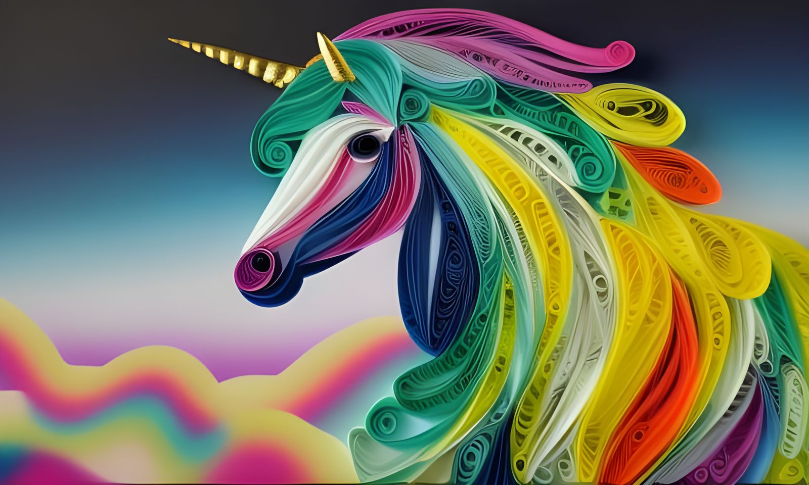 Hyperdetailed Unicorn Oil Painting with Quilling