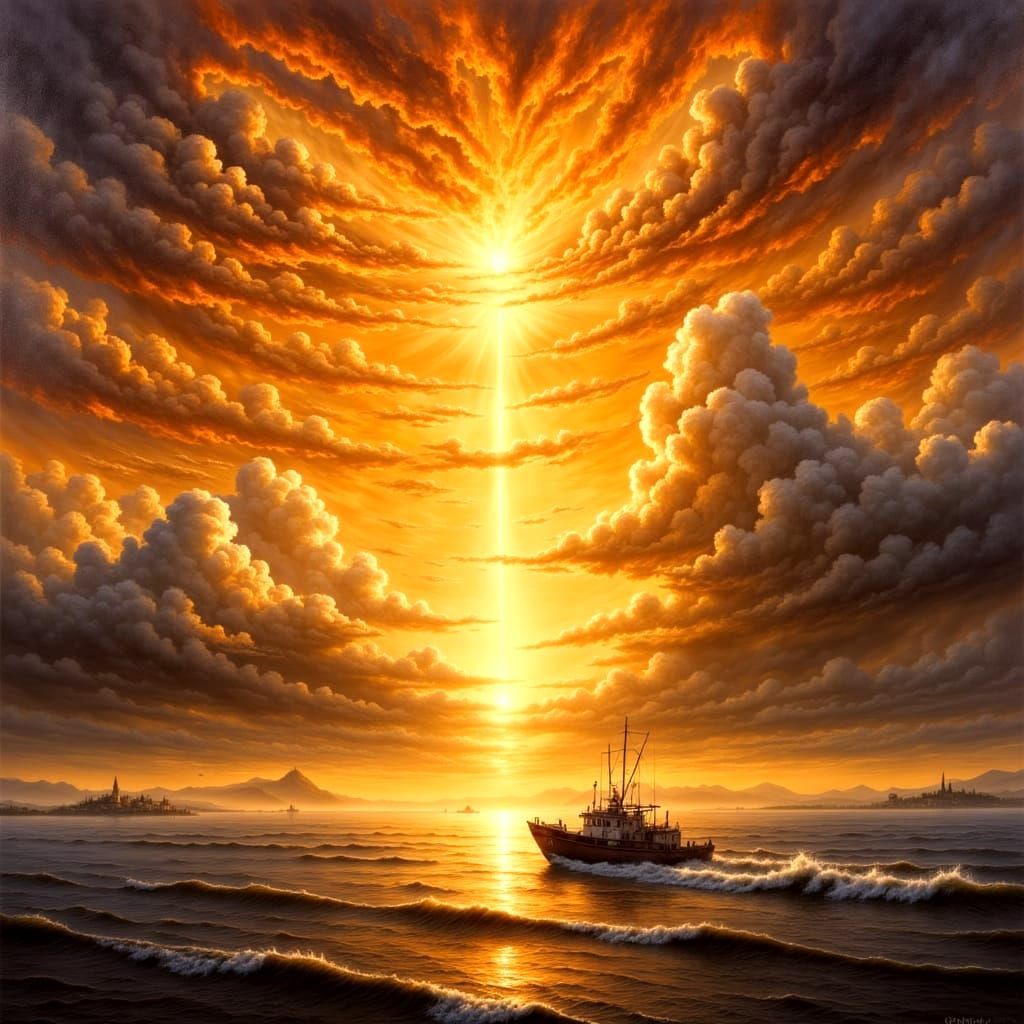Golden sky and sea