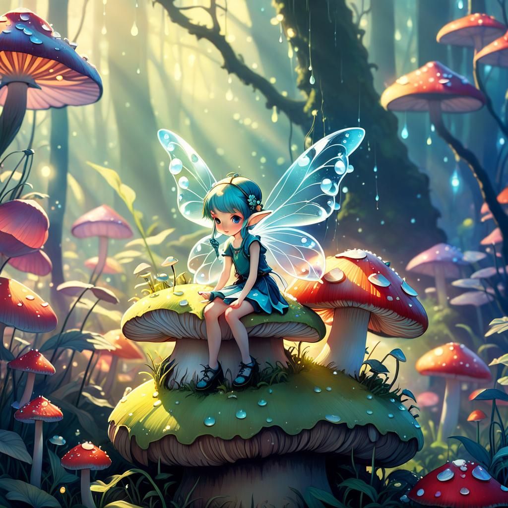 Fairy on Mushroom: Detailed 3D Anime Art