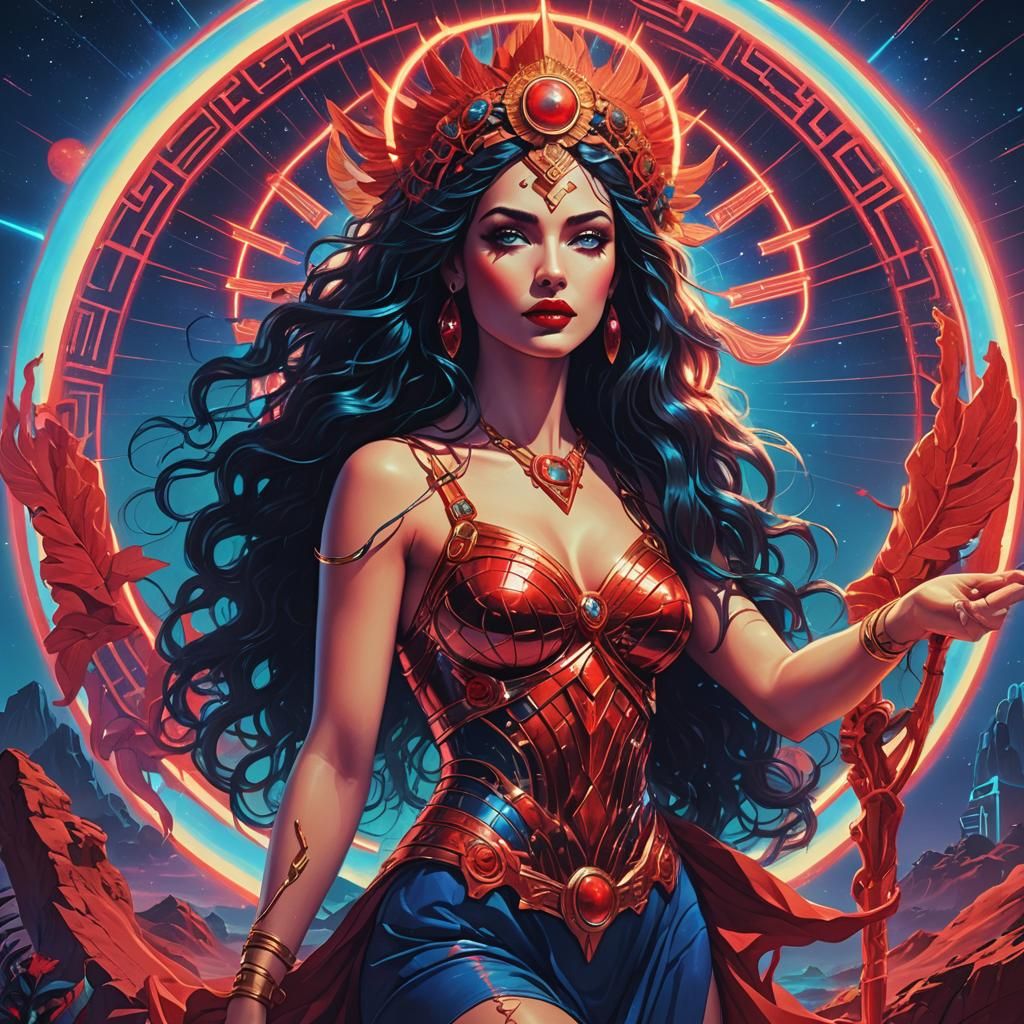 Goddesses of Fertility, Sun, and Beauty in Synthwave