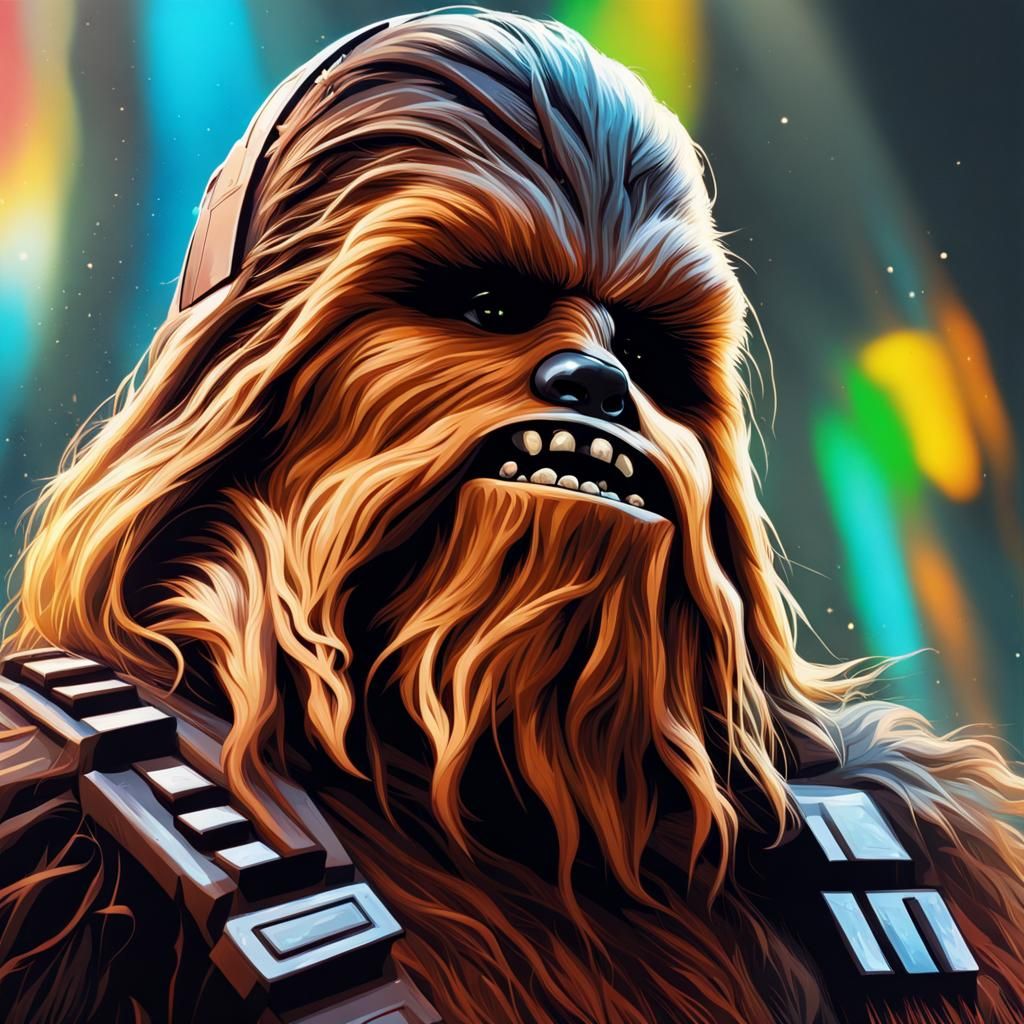 Hyperrealistic Wookie Portrait in Splash Art Style