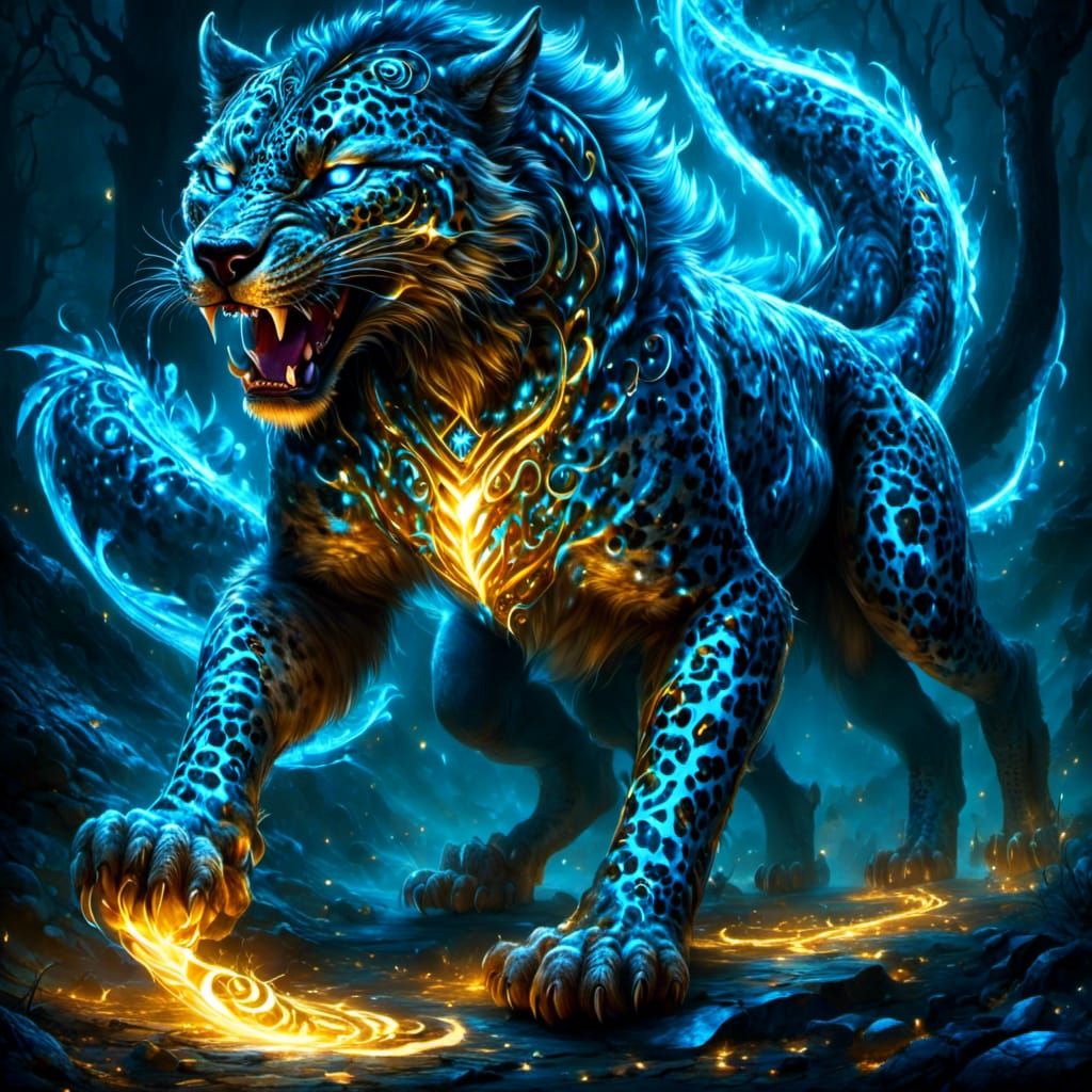 Leopard Wolf Dragon Hybrid with Glowing Runes
