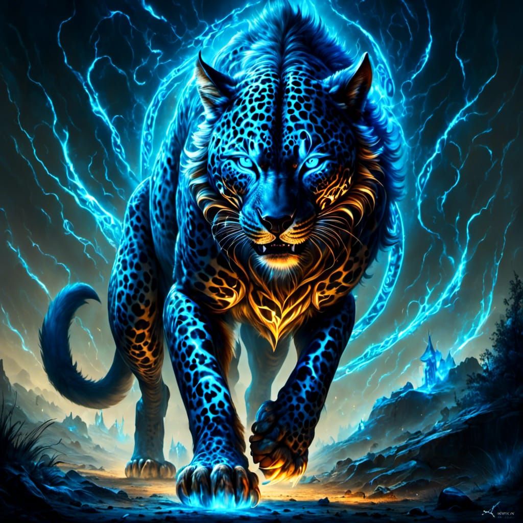 Hybrid Creature with Glowing Runes in Digital Art