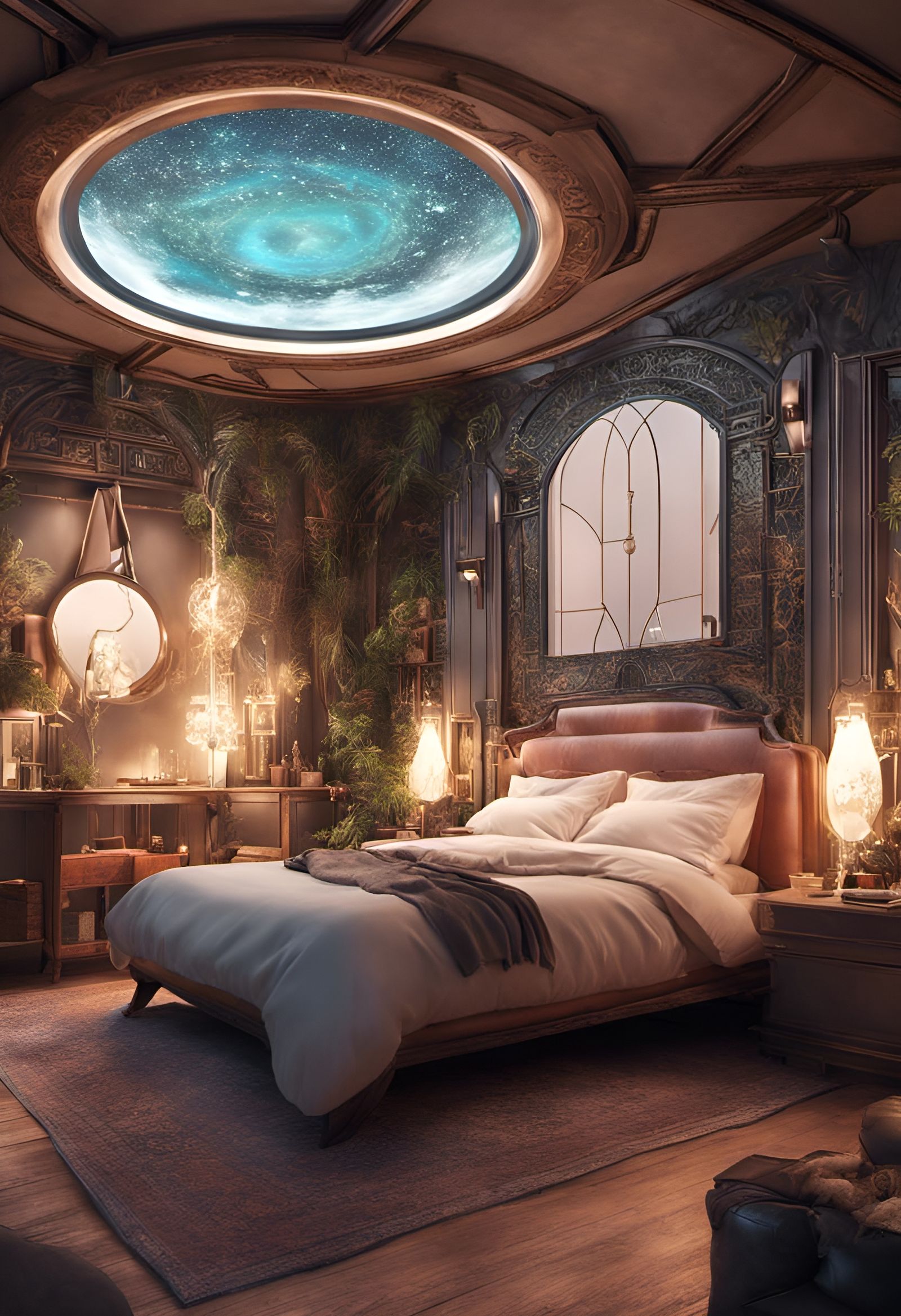 Cozy Aetherpunk Bedroom with Glow-in-the-Dark Ceiling
