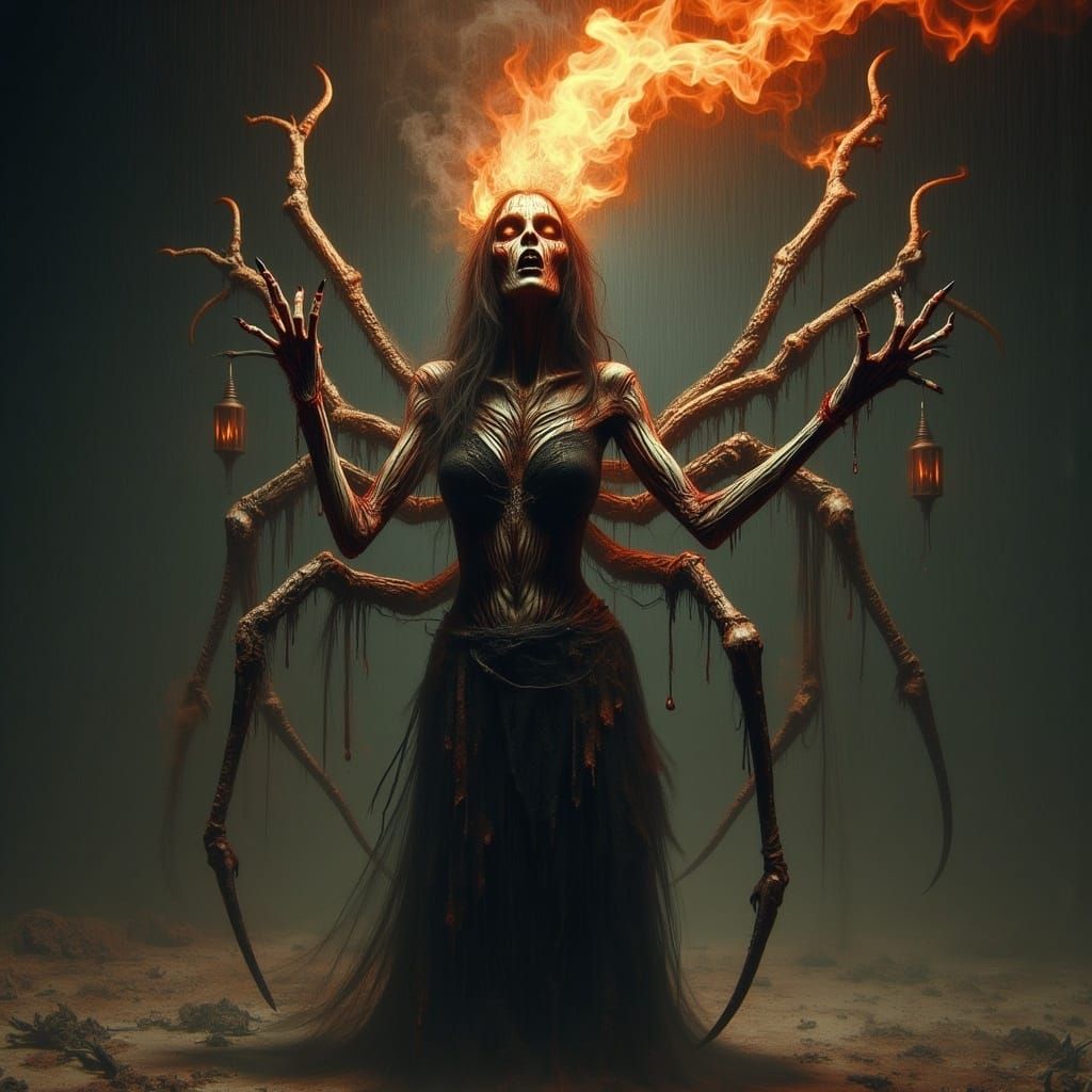 Arachnid Horror: Macabre Fusion of Woman and Spider
