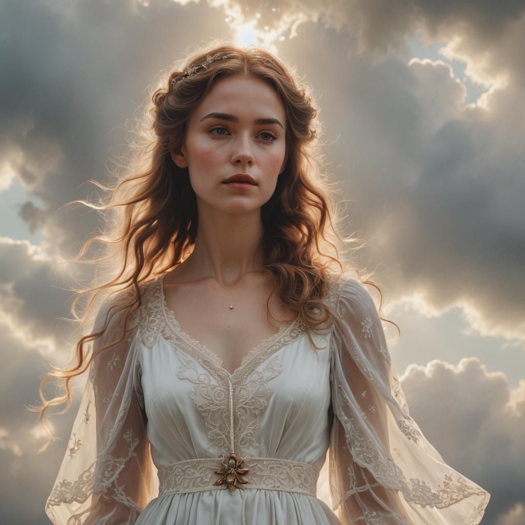 Ethereal Victorian Portrait of Girl in White Gown